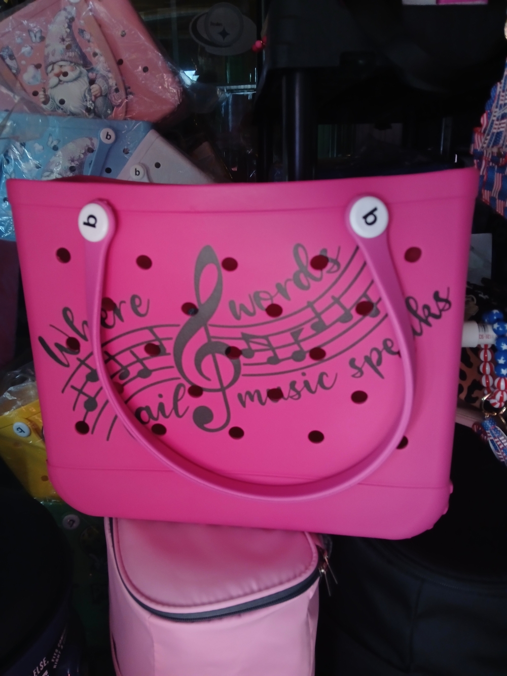 Pink Music Note Tote Medium Bogg like bag.
